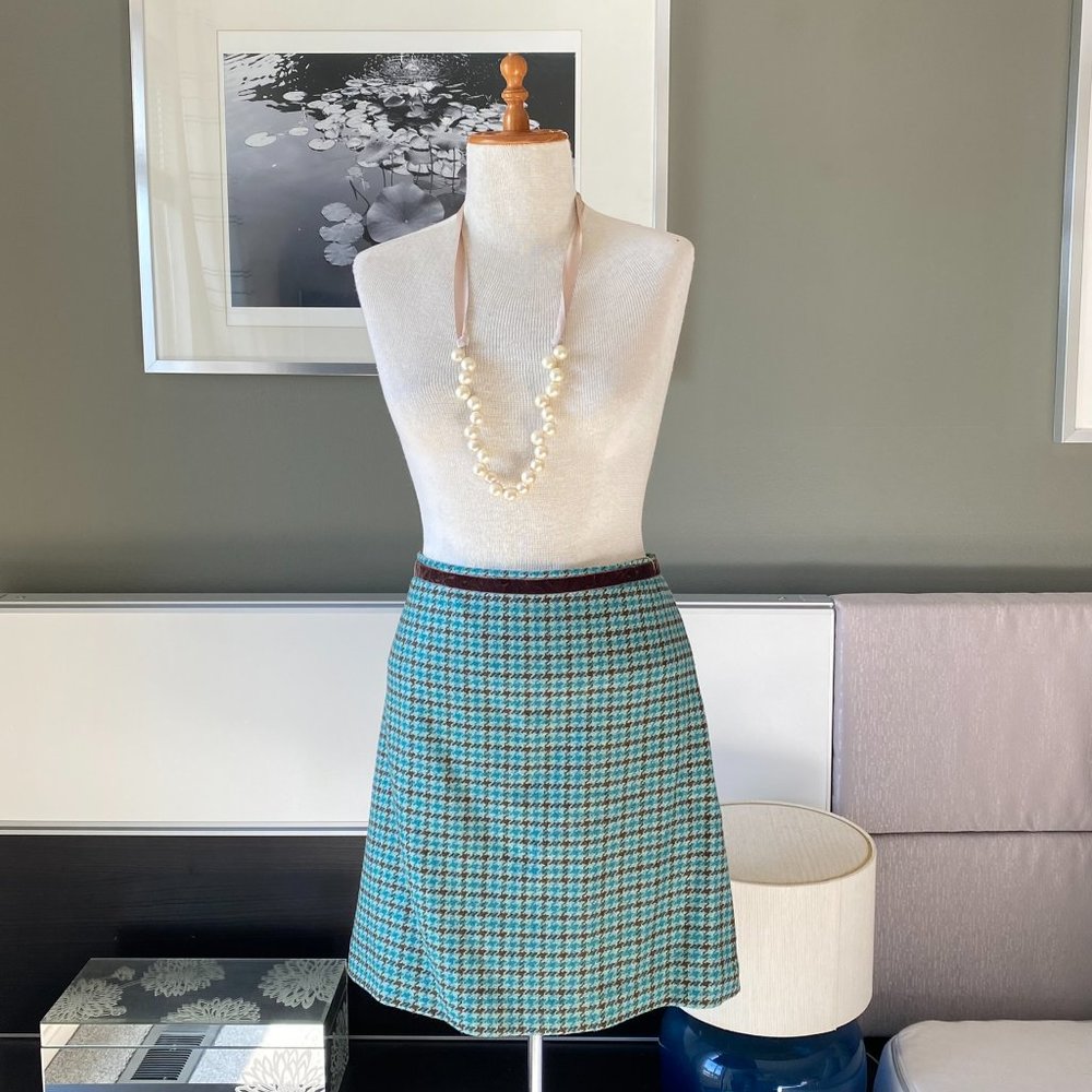♥ Banana Republic Classic Green, Teal, Brown Herringbone Print Skirt US4  - I